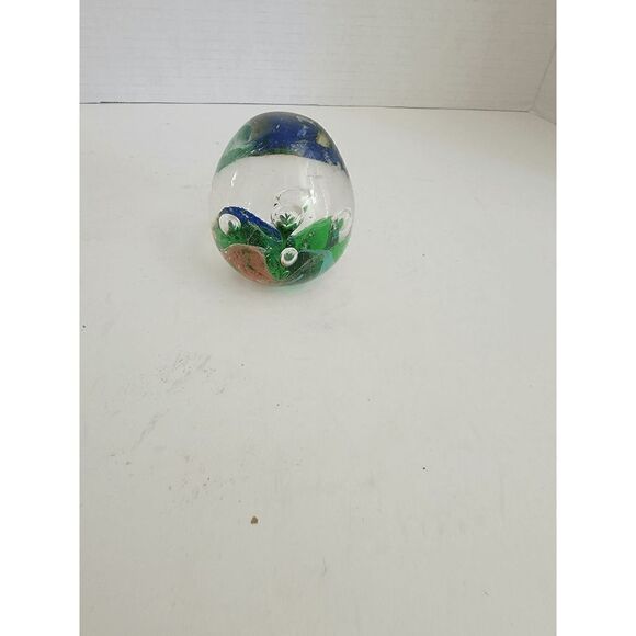 Art Glass Multicolor Egg-Shaped Controlled Bubbles Glass Sculpture Paperweight - Picture 1 of 4